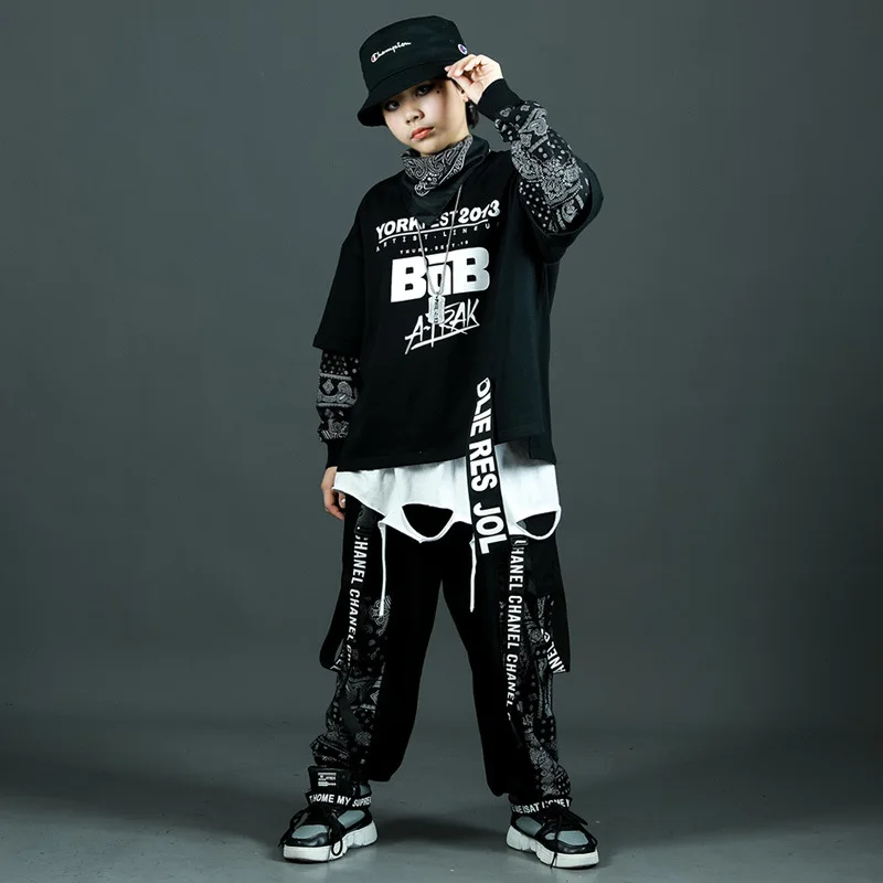 Children Sets Boys Girls Fashion Hip Hop Loose Casual Hooded Sweatshirt Hoodie Cargo Pant Kids Tracksuit Dance Clothes Costumes