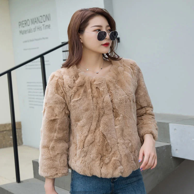 Hot Women Winter Warm Real Rex Rabbit Fur Coat Lady 100% Natural Rabbit Fur Jackets Overcoat Womens Clothing Tops And Blouses