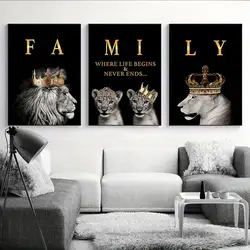 Motivational Lion Family Wall Art 3 Piece Modern Canvas Set for Living Room Decor Inspirational Quotes Unframe Indoor Poster