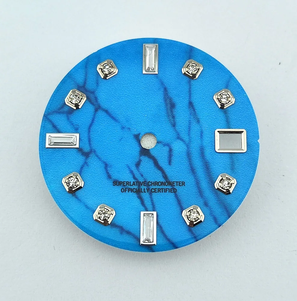 28.5mm Dial NH35 dial Embedded Diamond Dial Single Calendar Cracked Dial High-quality Blue Dial Suitable For NH35/NH36 Movement