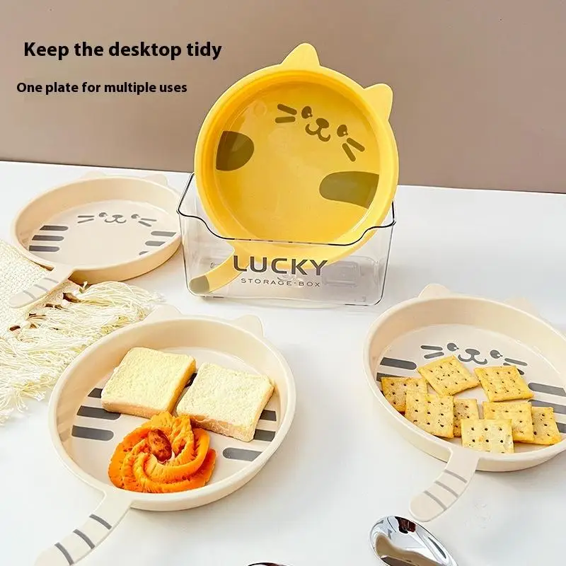 3Pcs Cute Cat Pattern Plastic Dessert Snack Food Plate Reusable Spit Bone Dish Microwave Dishwasher Safe Kitchen Tableware