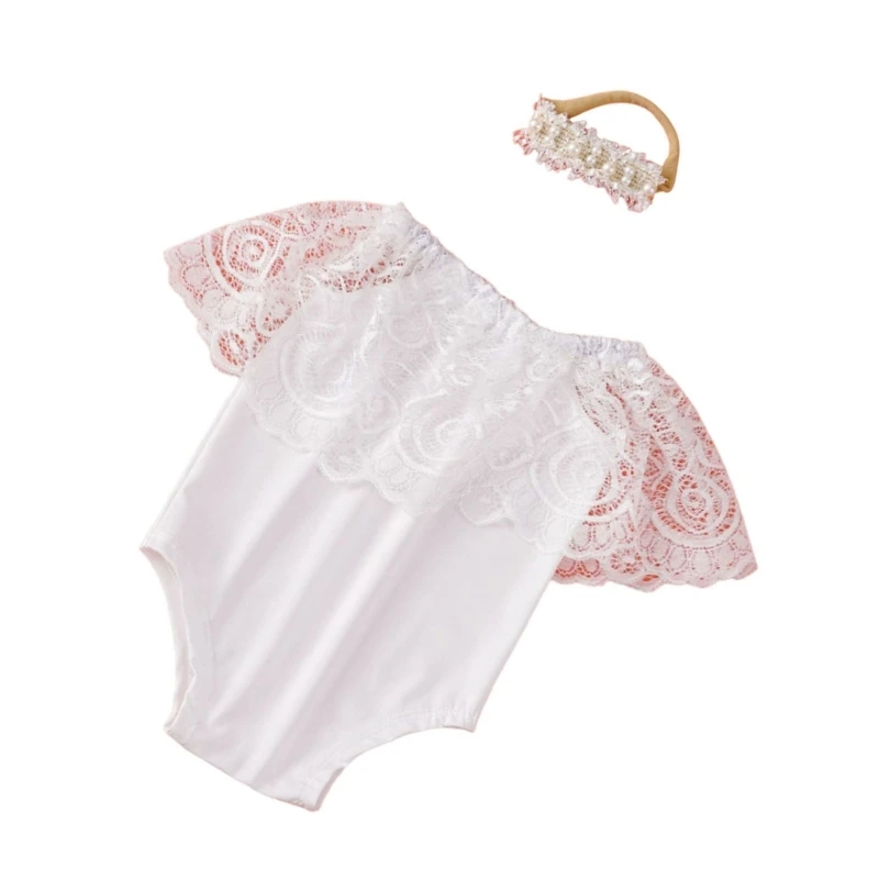 Set 2 stuks babyromper en hoofddeksels meisjes jumpsuit kostuumaccessoires fotografie rekwisieten voor pasgeborenen 85LE