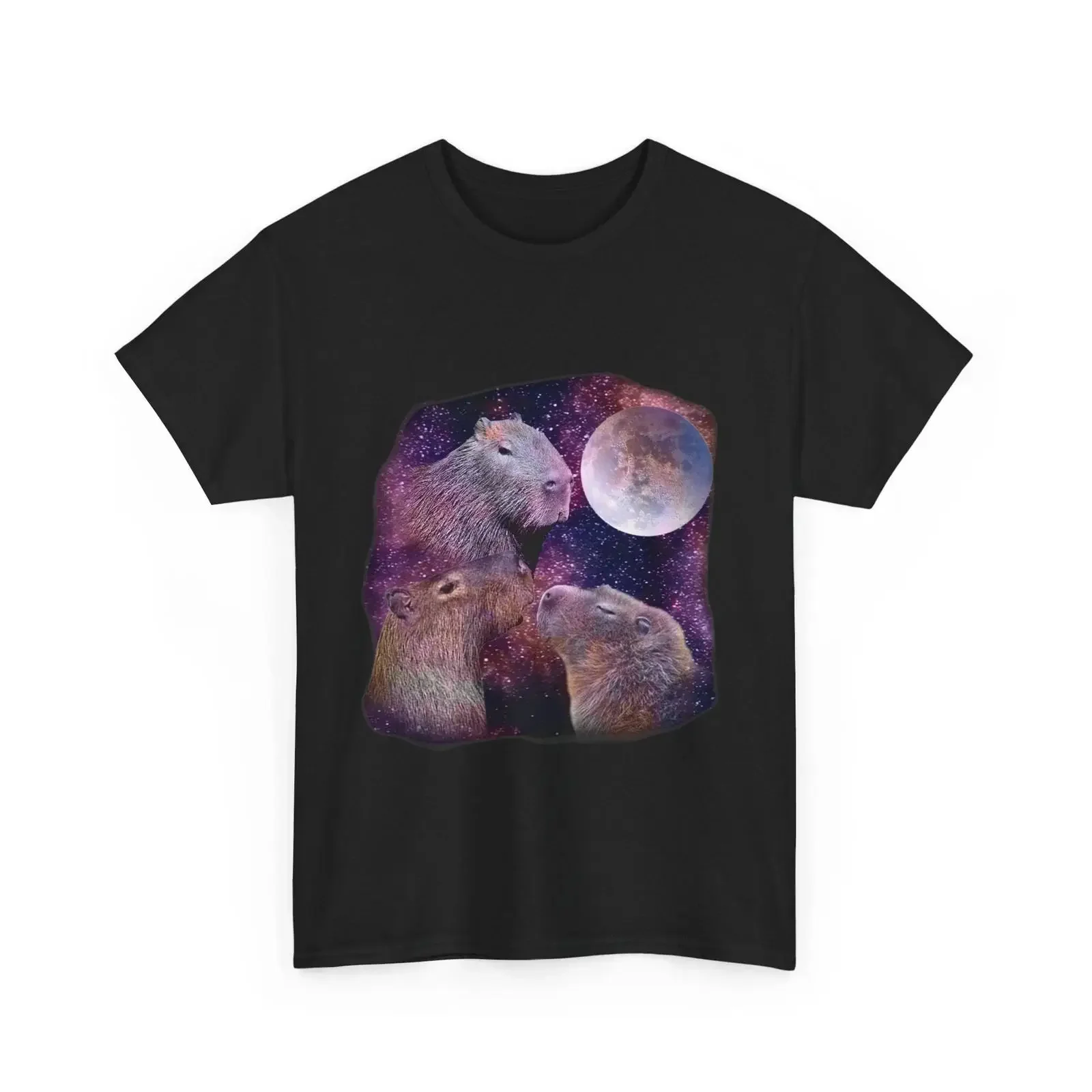 Capybara T Shirt Three Capybaras Moon Rodent Lovers vintage Washed Slightly graphic Top For Everyday Wear Soft streetwear