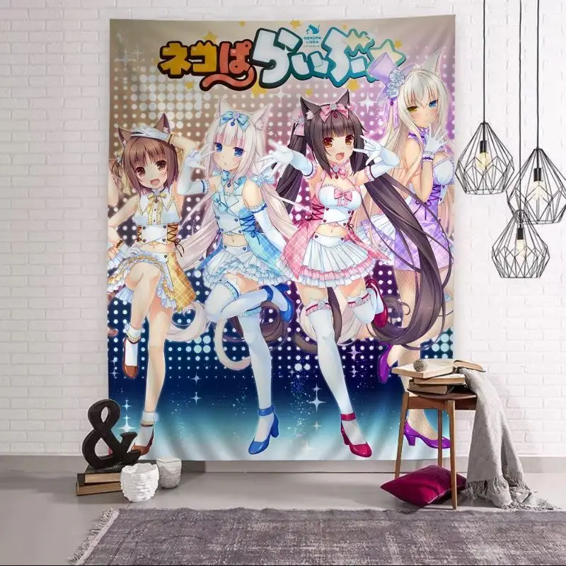 VIKAMA Cute Maid Dress Girl Tapestry, Kawaii Japanese Cartoon Wall Hanging, Aesthetic Dorm Bedroom Decor Anime Photo Background