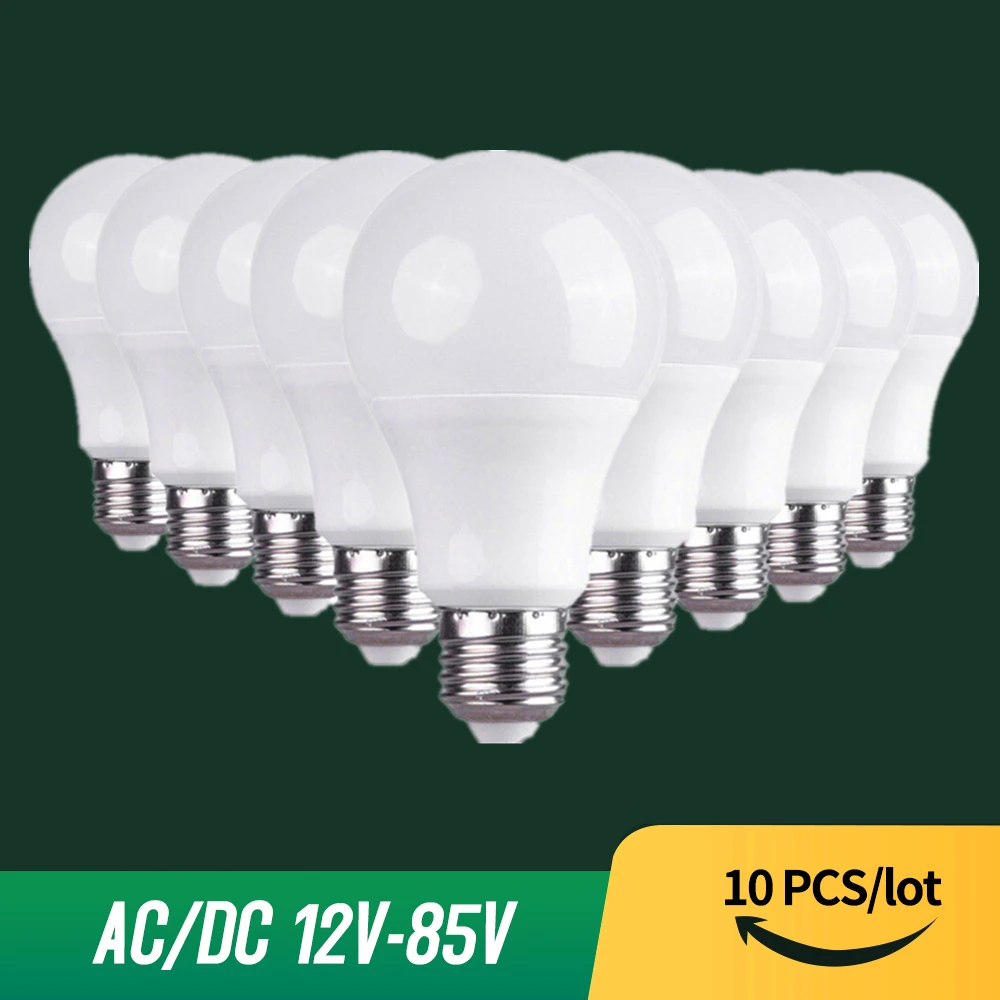 10 pçs/lote Lâmpada LED Para 12V 24V 36V DC AC Lâmpada Led E27 Lampada 3W 5W 12W 15W 24W 36W Bombillas 12V-85volts Branco Quente Frio