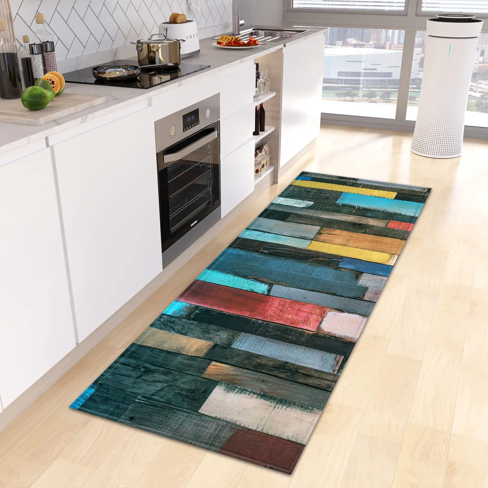 Wood Grain Kitchen Rug Hallway Entrance Doormat Bedroom Bath Door Non-Slip Foot Mat Living Room House Balcony Floor Decor Carpet