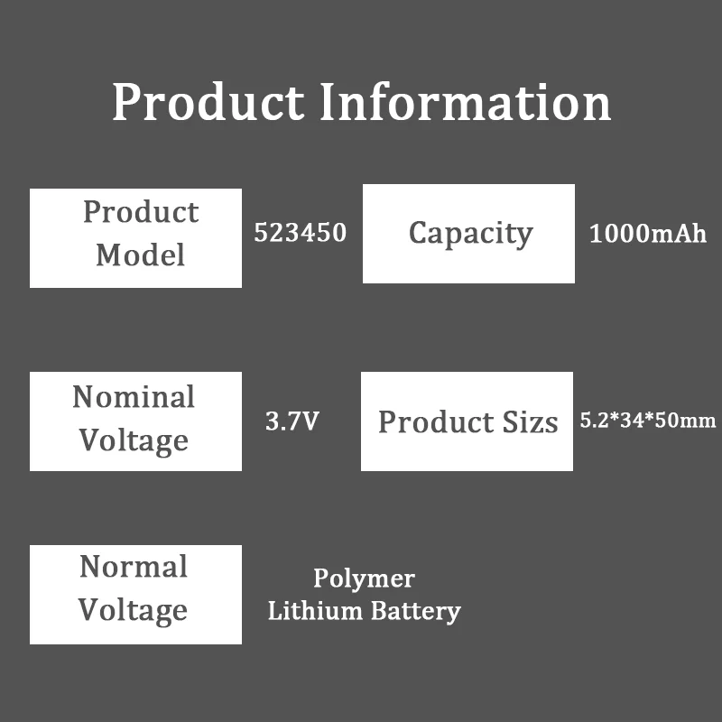 523450 1000mAh 3.7V PH2.0 2P polimerowa bateria litowa kamera na deskę rozdzielczą LED Lights Dash Cam przyrząd kosmetyczny inteligentny zamek