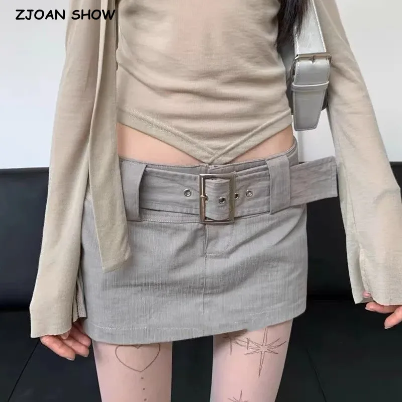 2023 Y2K Safari Low Waist Mini Cargo Skirt Women Metal Eyelets Buckle Belt Package Hips Cotton Skirts With Shorts Lining