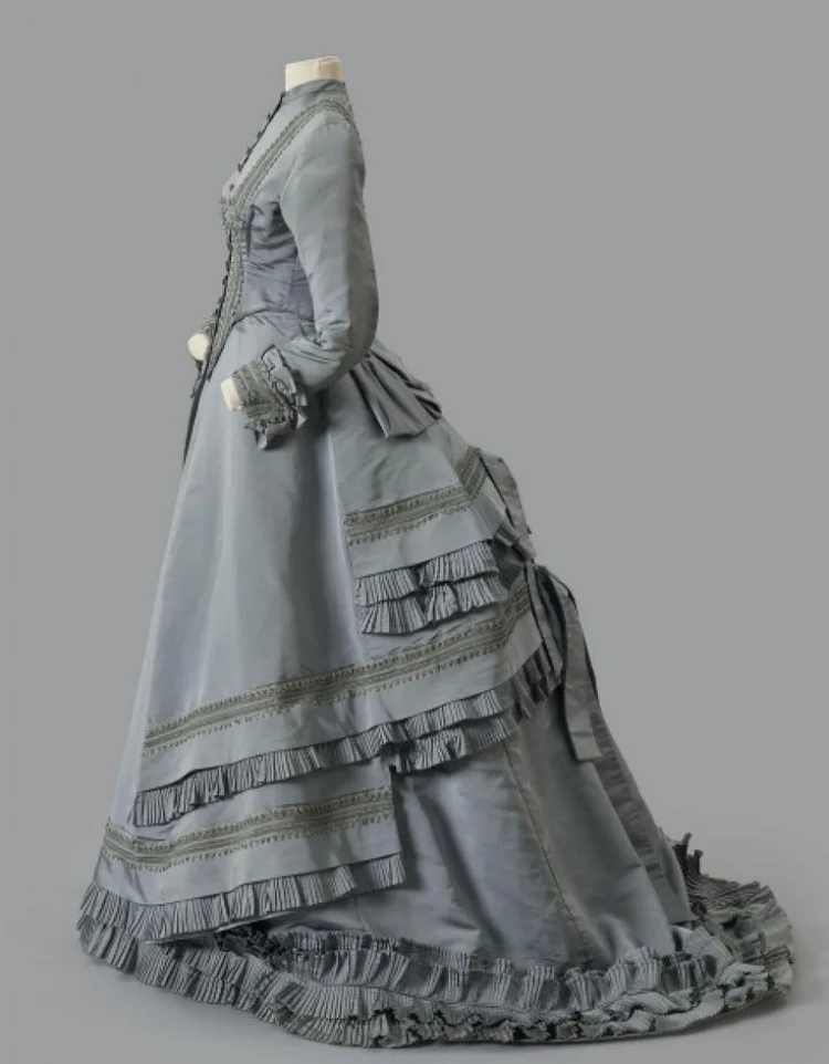 1870s Victorian Visiting Walking Costume Tudor Edwardian Duchess Afternoon Bustle Dress Historical Tea Party Ball Gown