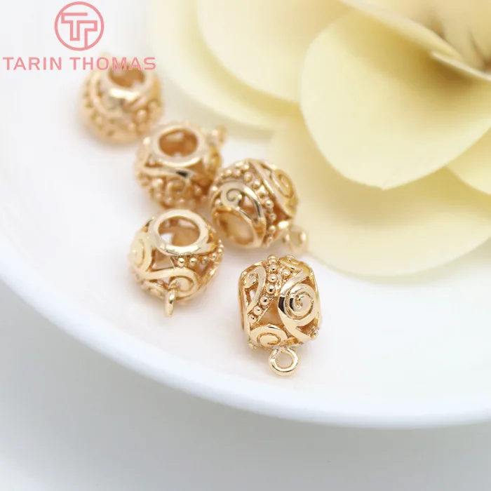 (2804) 6PCS 11MM 24K Gold Color Plated Brass Large hole Beads Charms Connector High Quality Diy Jewelry Accessories