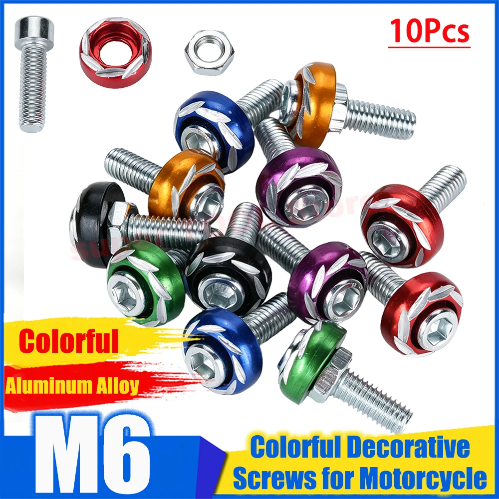 10Sets M6 Universal Colorful Carved Decorative Screws For Motorcycle Bike Windshield Fixed Bolts Modification Hardware Fasteners