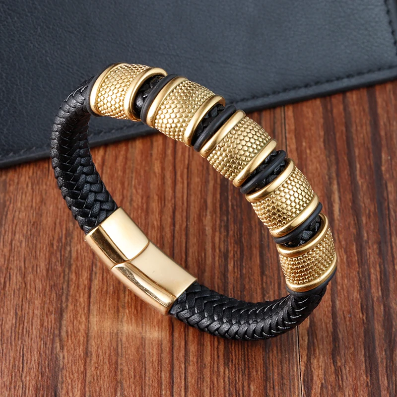 

Male Bracelet Stainless Steel Charm Magnetic Clasp Multi-layer Leather Bracelets for Men Punk Jewelry pulsera hombre