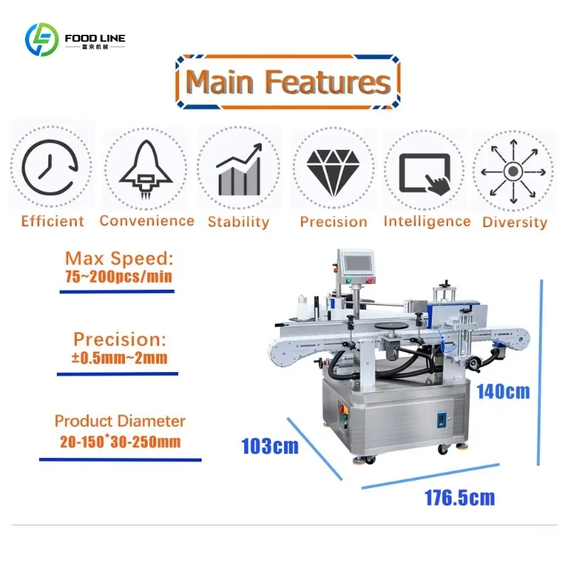 Customized High Speed Cylindrical Product Labeling Machinery Fully Automatic Round Bottle Sticking Machine