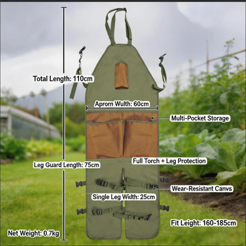 

New Garden Apron with Leg Guard Multi-Pocket Outdoor Work Apron Anti-dirt Garden Apron for Pruning Picking