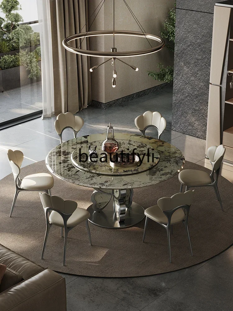D5556  CModern minimalist microcrystalline stone home high-end villa marble round table with turntable