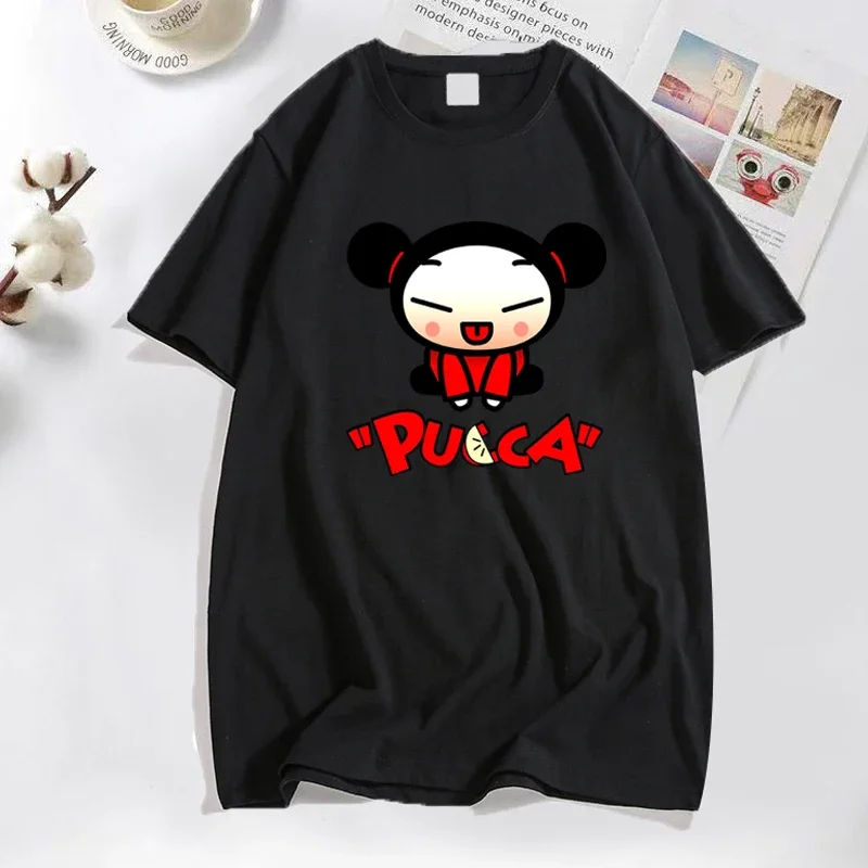 Śmieszna koszulka z kreskówki Pucca China Doll Mężczyźni Kobiety Śliczne koszulki z grafiką Bawełniane koszulki z krótkim rękawem Odzież męska Koszulka anime