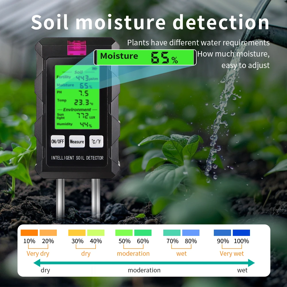 Imagem -04 - Medidor de Solo Multifuncional Testador de ph do Solo Umidade Fertilidade ph Temperatura ar Umidade Detector de Luz para Jardim Novo em