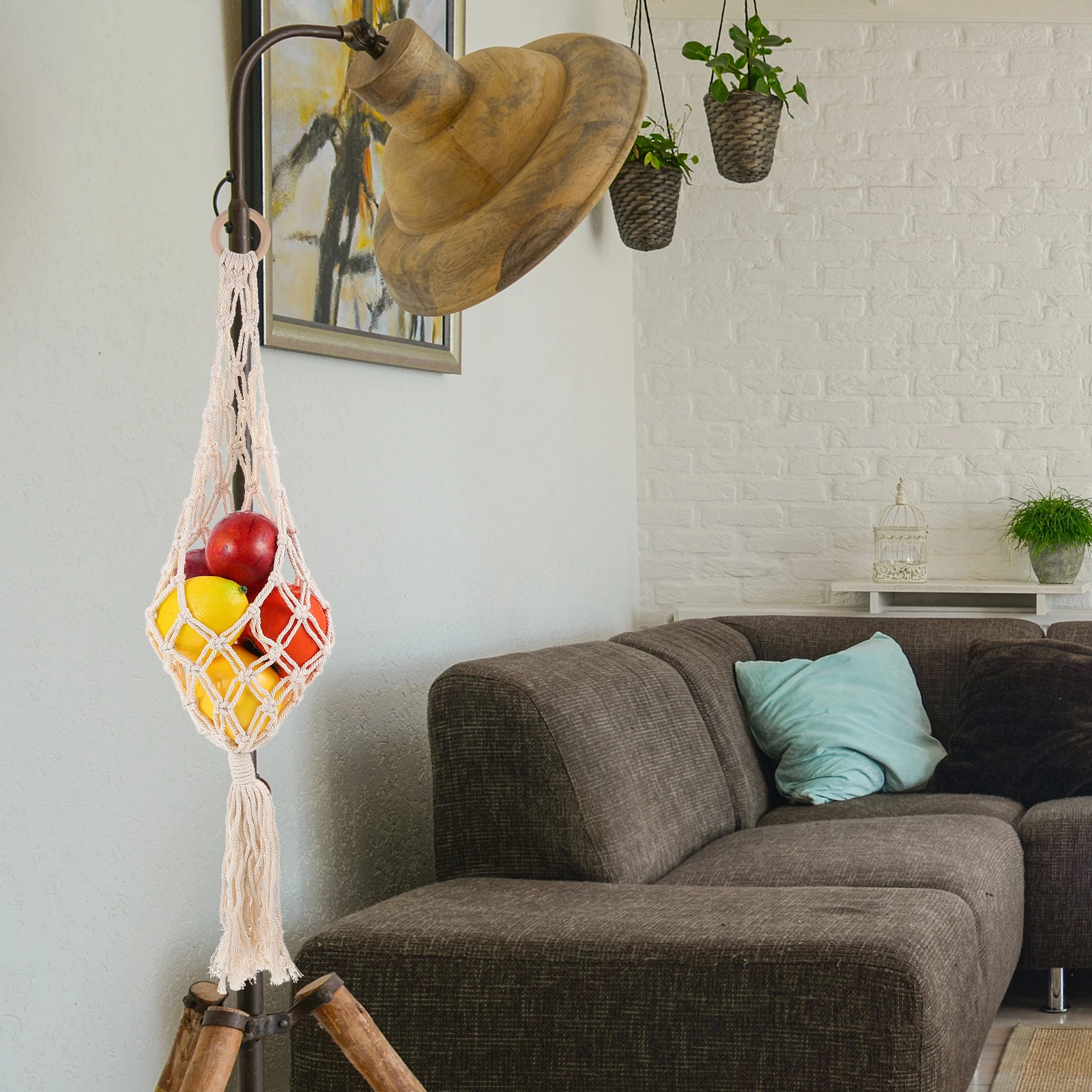 

Handmade Cotton Rope Hanging Basket Beige Storage for Vegetables Fruits Kitchen ganizer Space Saving Decorative Fruit Vegetable