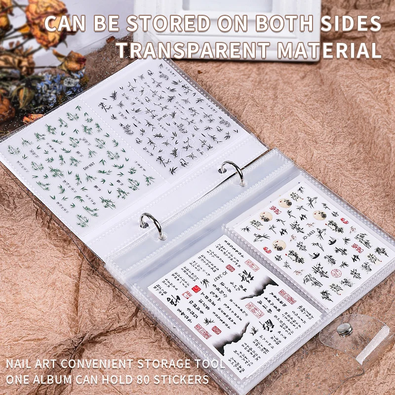 كتاب ألبوم منظم ملصقات الأظافر - حقيبة تخزين مستلزمات فنية للمانيكير وإكسسوارات المصمم