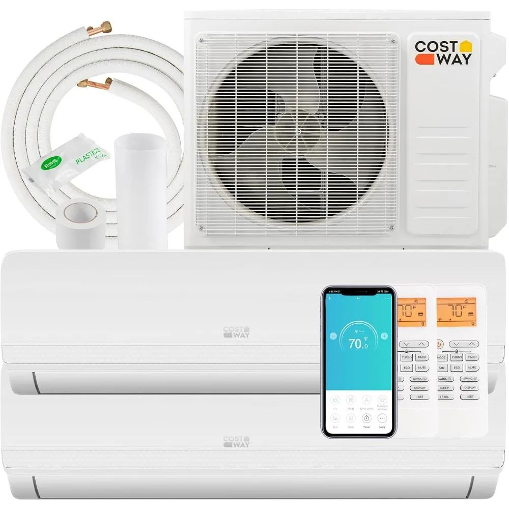 18k BTU Dual 2 Zone Mini Split Air Conditioner, 20 SEER2 9000 BTU Wifi Enabled Ductless Inverter Air Conditioner & Heater Pump