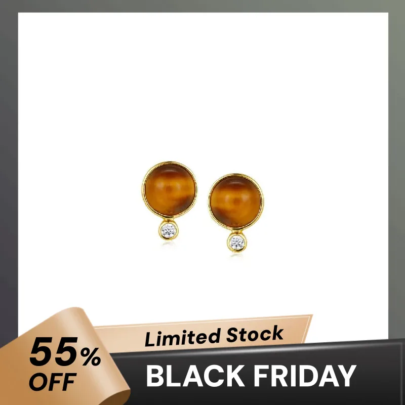 

Серьги-гвоздики из стерлингового серебра 925 пробы с покрытием из 18-каратного золота и натуральным камнем «Тигровый глаз» с распродажей CZ. Ограниченный товар. В порядке очереди.