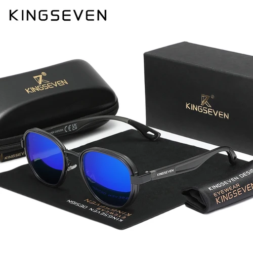 Imagen 2 del producto Gafas de sol KINGSEVEN polarizadas UV400 para hombre, gafas Retro de lujo a la moda para mujer, gafas informales con montura redonda antideslumbrantes