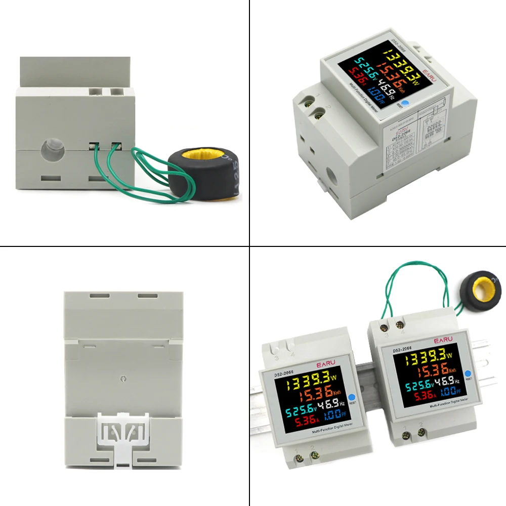 6IN1 Din Rail AC Monitor 110V 220V 380V 100A Voltage Current Power Factor Active KWH Electric energy Frequency Meter D52-2066