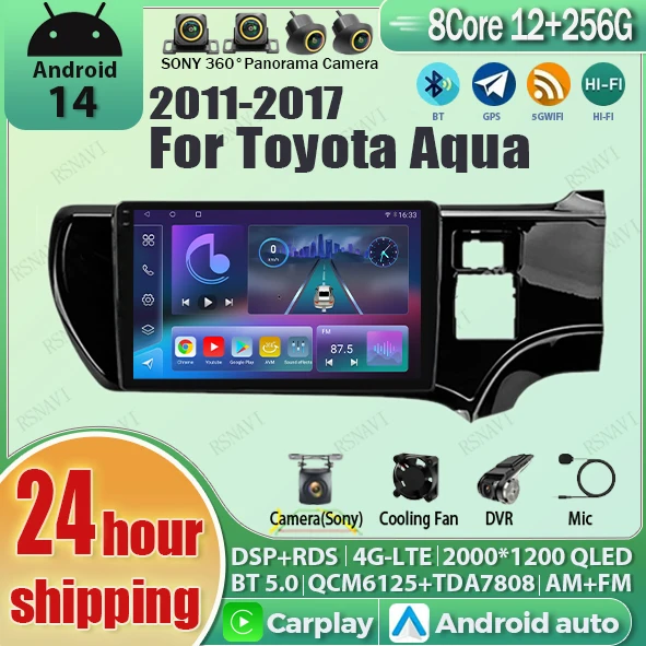 

Android 14 Carplay Auto 2K Screen Car Radio Multimedia Player For Toyota Aqua 2011 - 2017 Autoradio GPS Stereo 2 din Head Unit