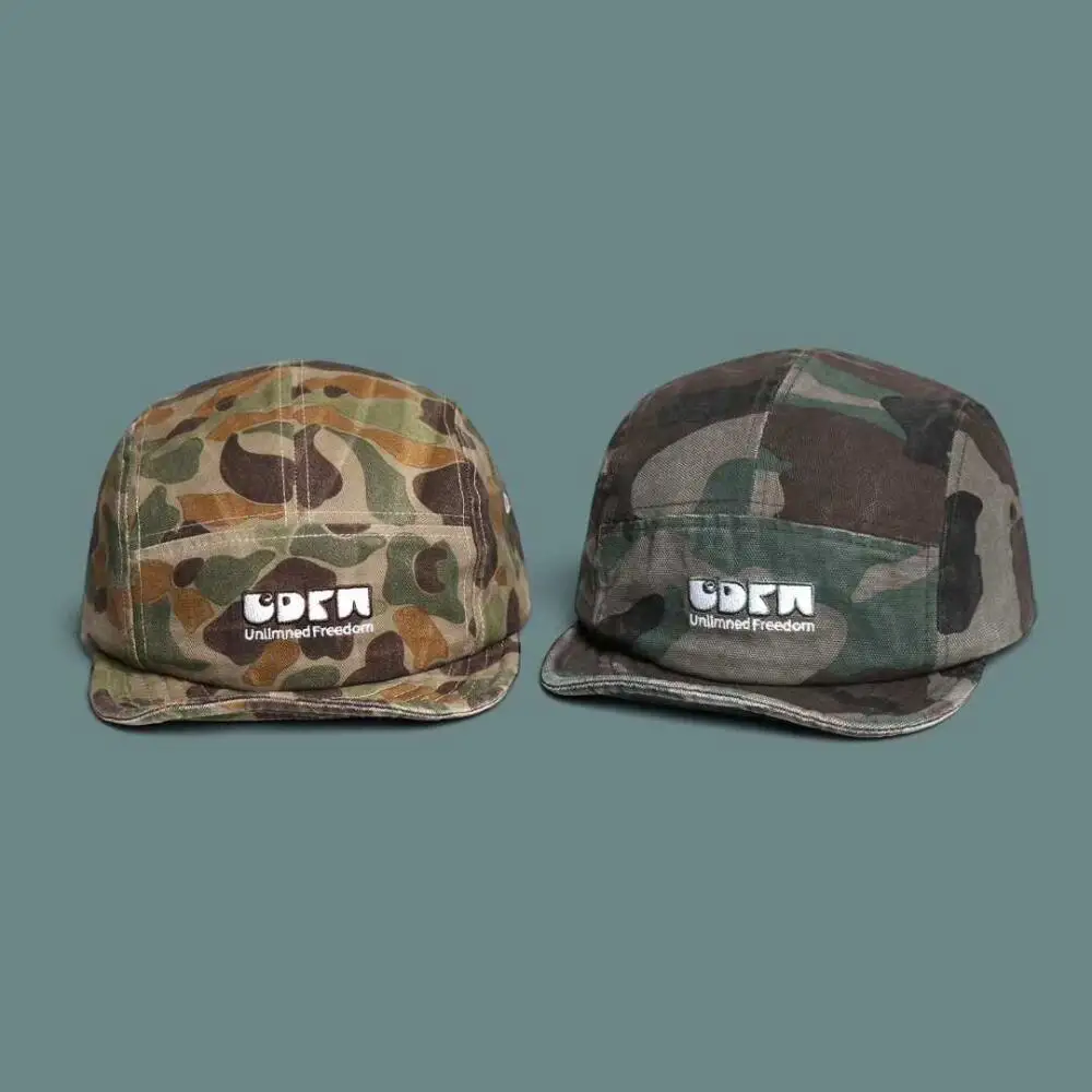 Vintage Camouflage 5-Panel Baseballkappe für Herren und Damen, Bestickte Buchstaben Baumwoll-Mesh, Outdoor Casual Tägliche Streetwear Mode-Mütze