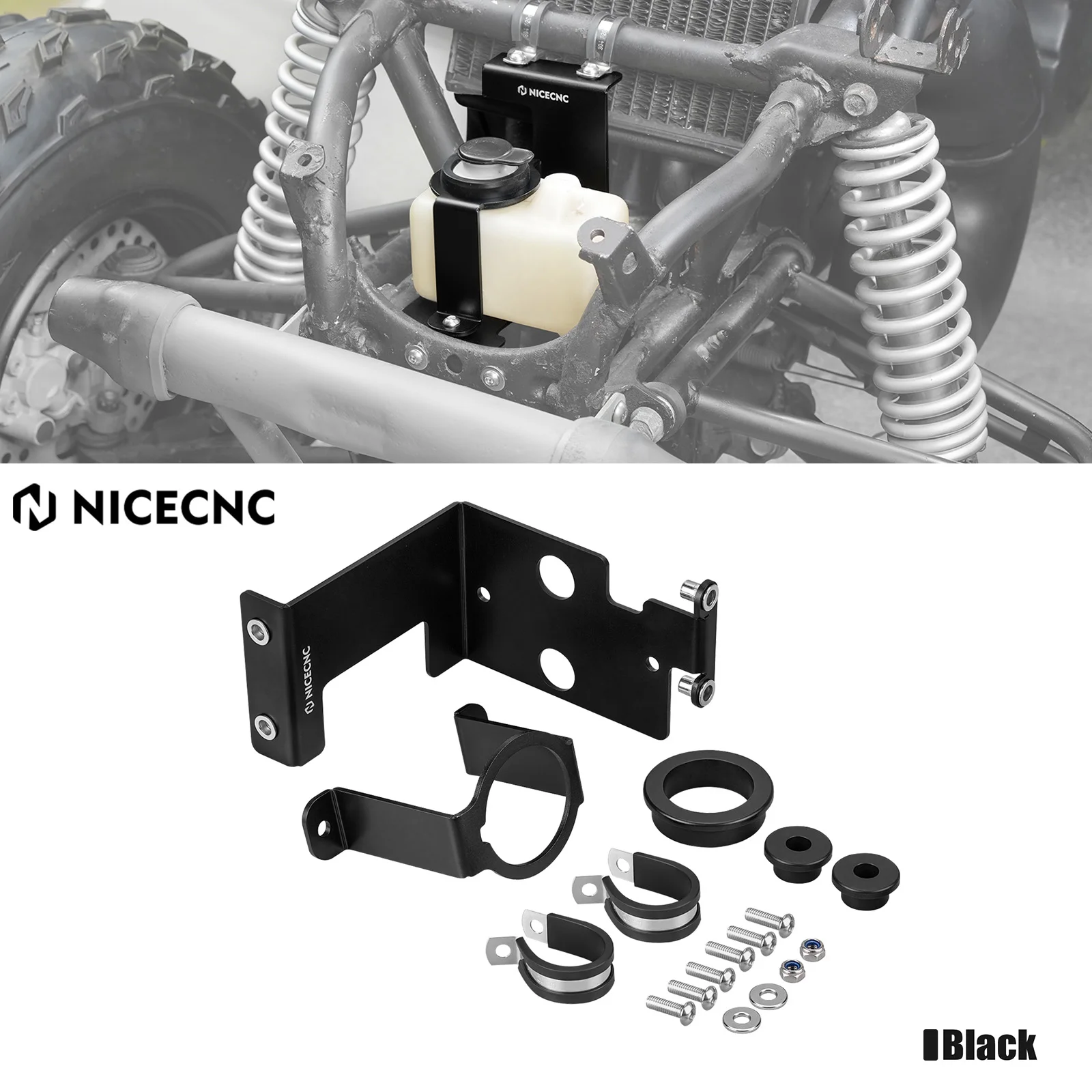 

NICECNC for Yamaha Banshee 350 YFZ350 1987-2006 ATV Coolant Reservoir Relocation Bracket Front Mount Aluminum Overflow Tank Kit