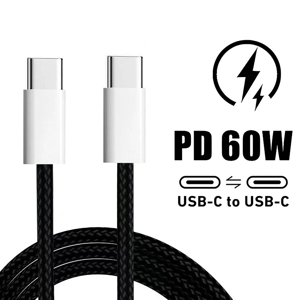 Dual Type C PD 60W Fast Charging USB C Cable For iPhone 17 Air 16 15 Pro Max Samsung Xiaomi Quick Charge USB-C Braided Cables