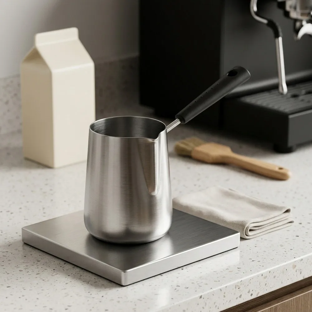 Stainless Steel For Latte Art Frothing Pitcher Featuring Seamless Interior Finish and Uniform Wall Thickness for Even Heating