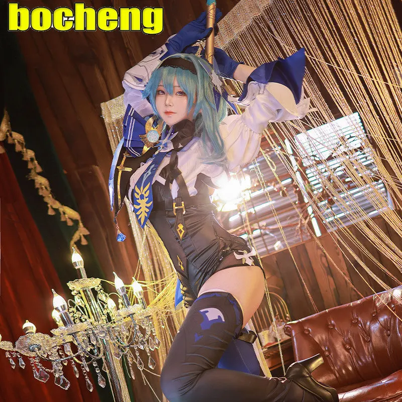 Game Genshin Impact Eula Cosplay Costume Eula Cosplay Costume Women Sexy Jumpsuit Costume Halloween Stocking Full Set