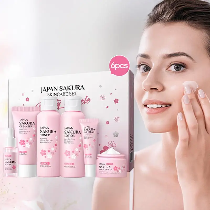 Sakura Moisturizing Skin Care Set Face Cream Facial Serum Eye Cream skincare Anti-aging Brightening Face Care Sets