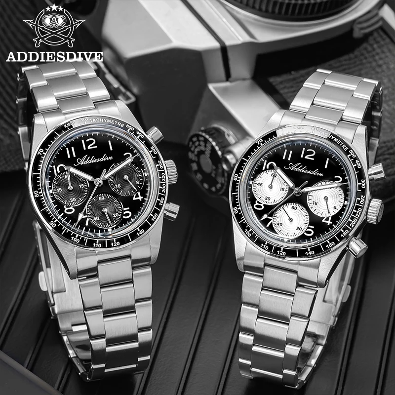 ADDIESDIVE 럭셔리 남성 쿼츠 시계 37mm 세라믹 베젤 발광 100m 방수 시계 고품질 크로노그래프 남성용 시계