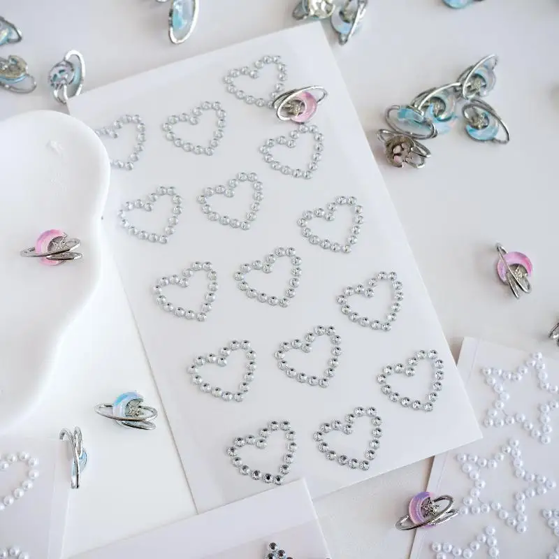 3D Star Heart Shaped Pearls Crystal Stickers Kids DIY Self Adhesive Jewel Crafts Sparkly Rhinestone Stationery Stickers Girls