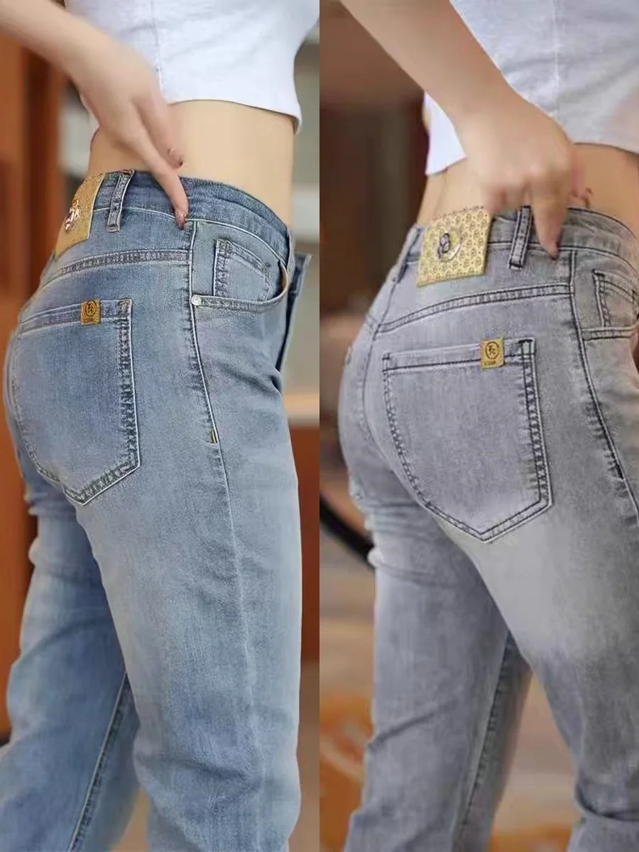Men's 9-Term Durable Stretchable Casual Thin Work Jeans Summer Wear Resistant Straight Leg Trousers Comfortable Fit Straight Cut