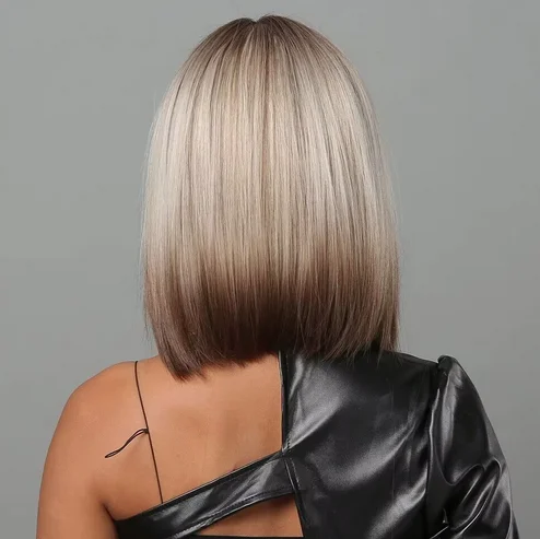 Sexy Frauen braun blond kurze Bob gerade Perücken mit Pony synthetische Perücken