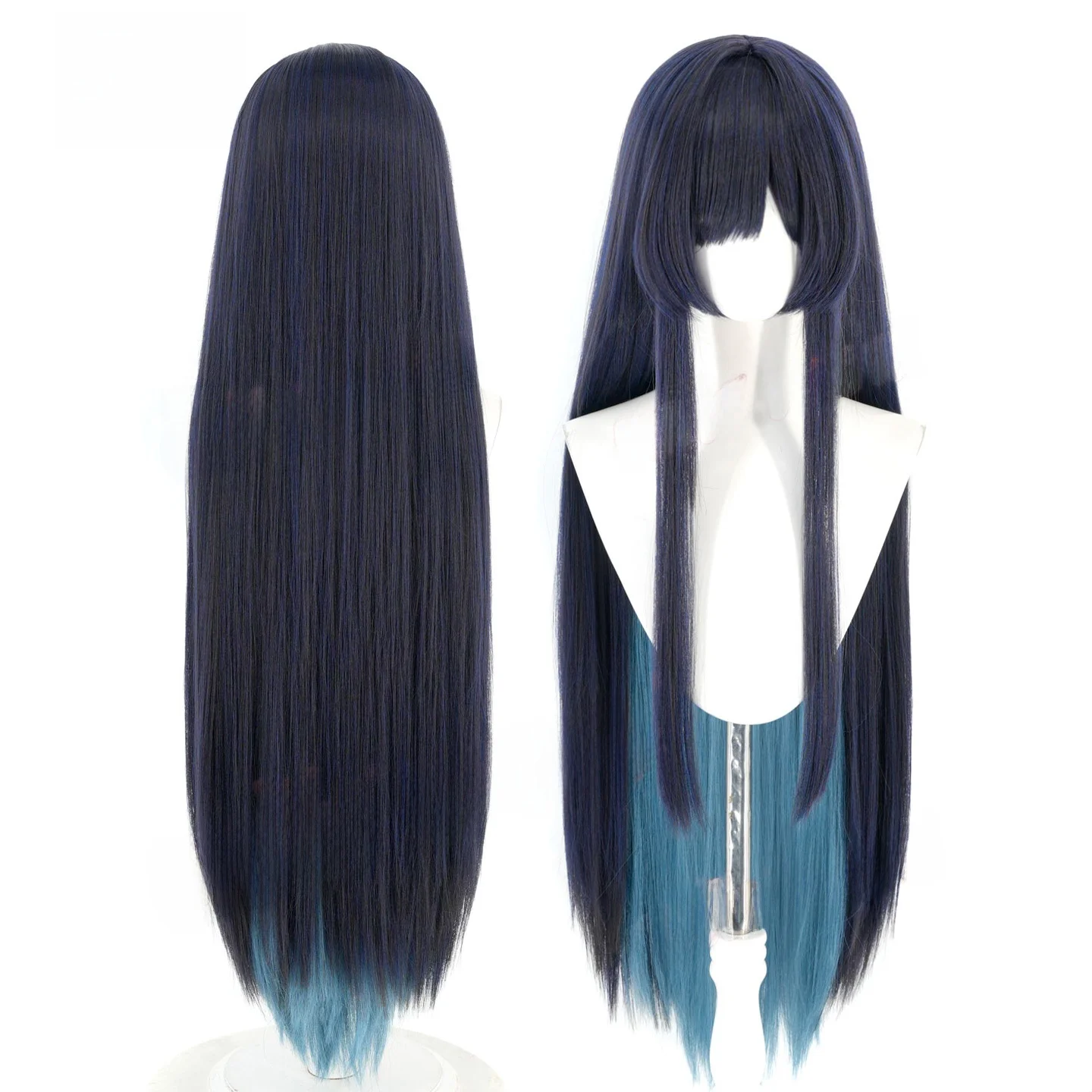 Ado Cos Hairline Parting Green Grey Layered Hair Synthetic Hair Styling Wig Cap for Anime Cosplay Accessories