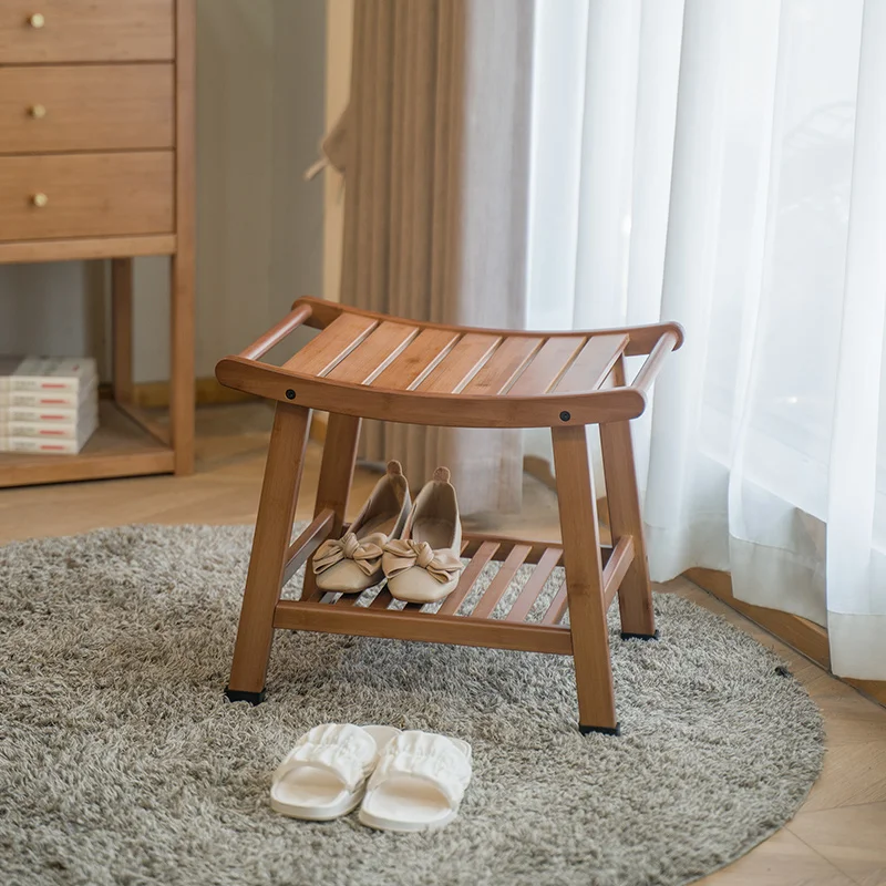 Sedia da bagno per anziani in legno, piede tozzo, design da esterno, sgabello basso per camera da letto nordico, doccia, sauna, tabouret, mobili postmoderni