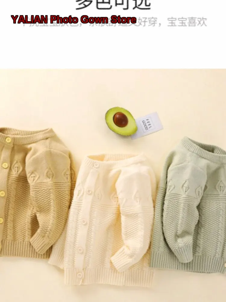 Infant Knit Sweater Set Spring Autumn Fleece Lined Thickened Coat for Babies