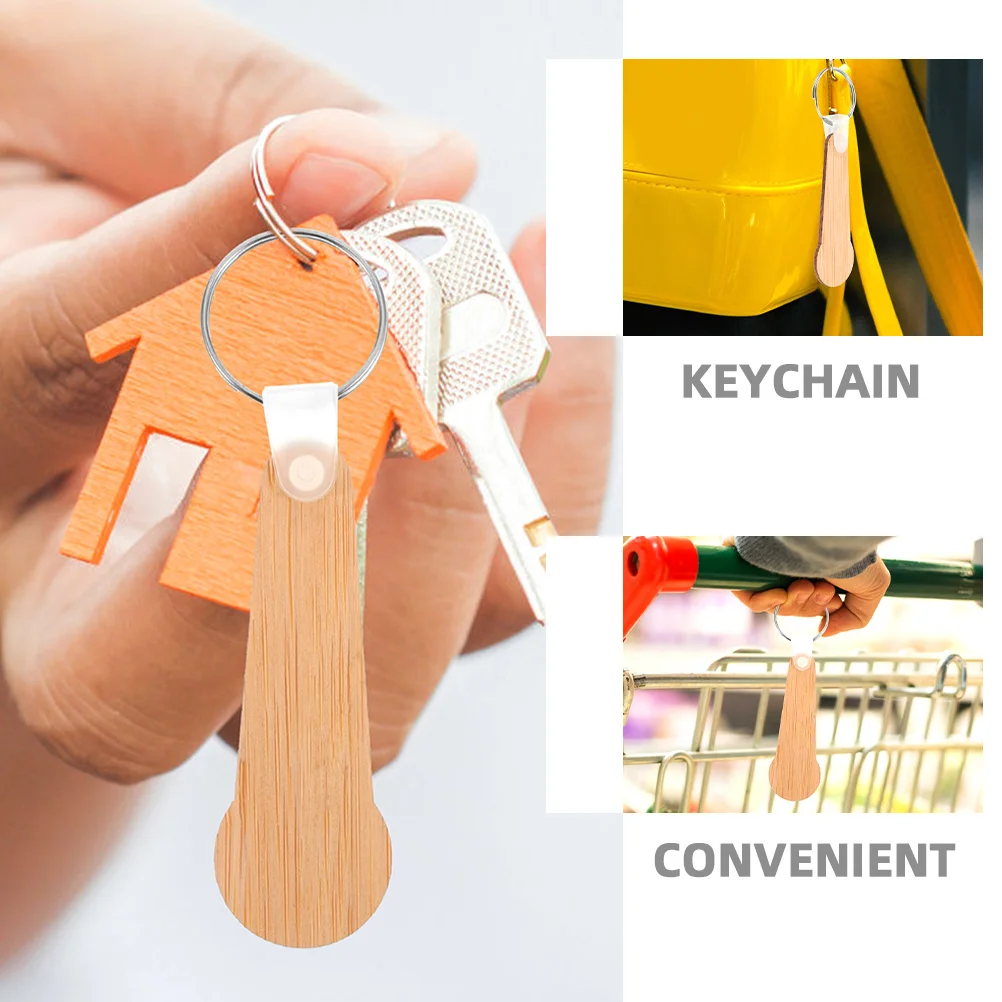 LLavero de ficha de carrito de compras de madera, soporte para monedas de bambú, llavero ligero para viajes de comestibles prácticos, 6 uds.