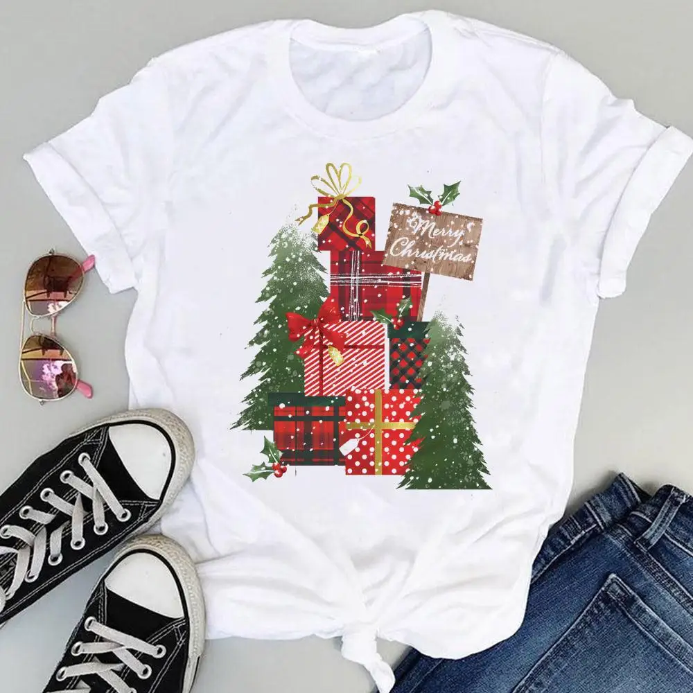 CLOOCL Weihnachtsgrüße T-Shirts Weihnachtsbaum Vogel Beeren Aufkleber Bedruckte T-Shirts Weihnachtsthema Damen Shirts Freizeitkleidung