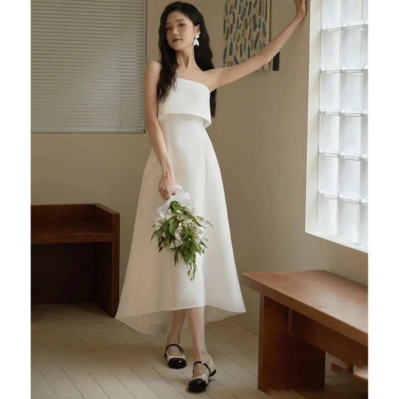 

Simple Satin Bridal Dr 2026 New Sle ature Bustier Wedding Dr for Engagement And Daily Outing White Skirt