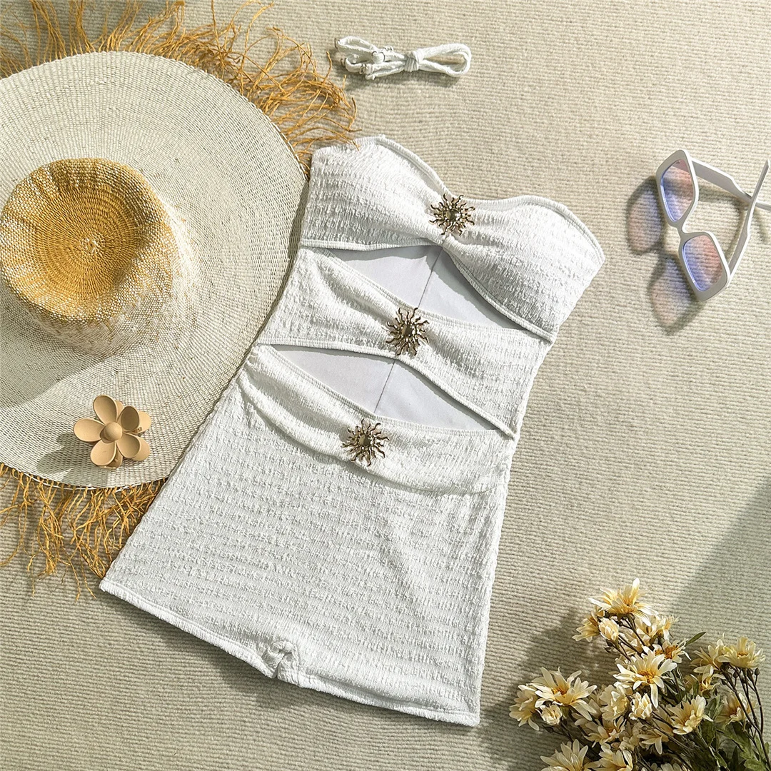 2026 Geraffter, ausgeschnittener Damen-Badeanzug, einteiliger Badeanzug, gepolsterter Monokini-Shorts-Badeanzug, Badebekleidung, Badeanzug V7824 – Detail 16