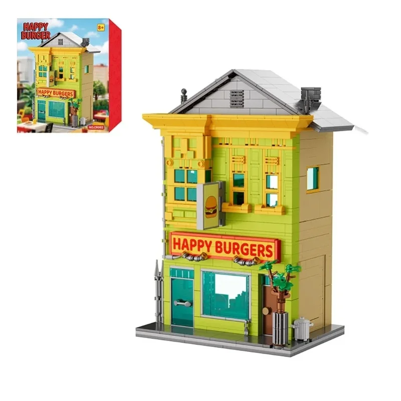 Bob's Burgers Happy Restaurant Modulare Gebäude-Bausteine-Sets Stadtansicht-Haus-Apartment-Laden-Architektur Montage-Ziegelstein-Modellbausatz Jungen-Spielzeug Erwachsene Kinder Geschenk 1222 Teile