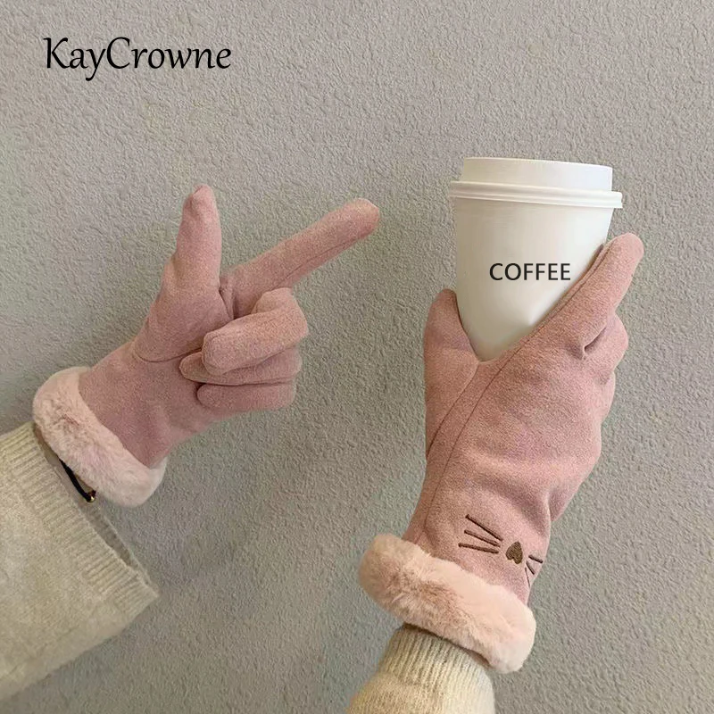 

KayCrowne Fashion Lady Glove Women Winter Elegant Full Fingers Warm Thicken Windproof Touch Screen Driving Cute Cat Gloves G239