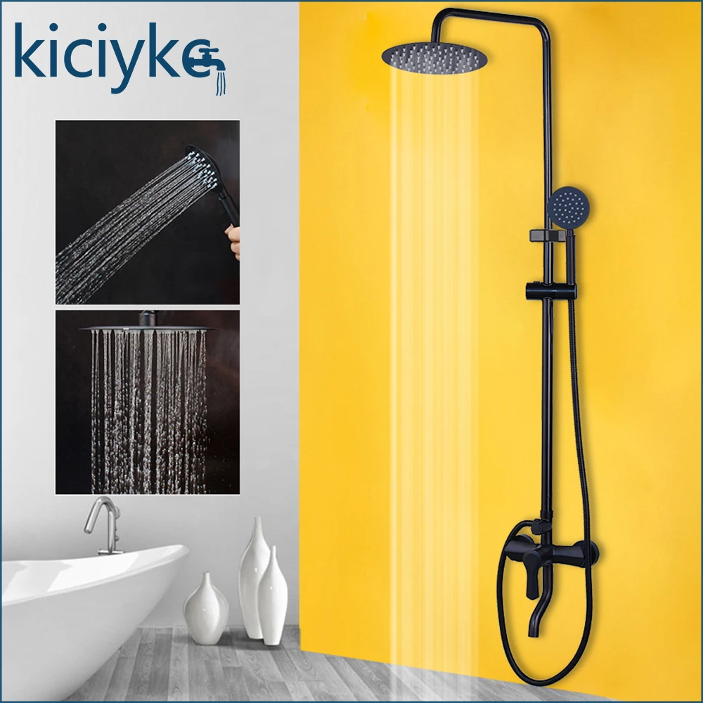 

Black Shower System 8 Inch Rainfall Shower Head with Handheld Spray Wall Mounted 3-Function Bathroom Shower Faucet Set with Tub Spout