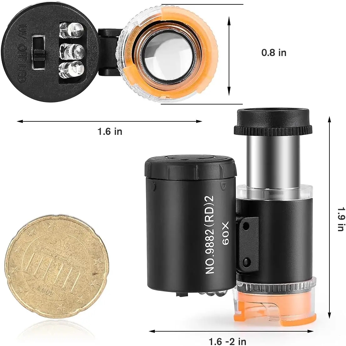 Imagem -06 - Mini Microscópio de Bolso com Lupa Joalheiros Eye Loupe Light Artesanato Jóias Diamond Gem Coins 60x