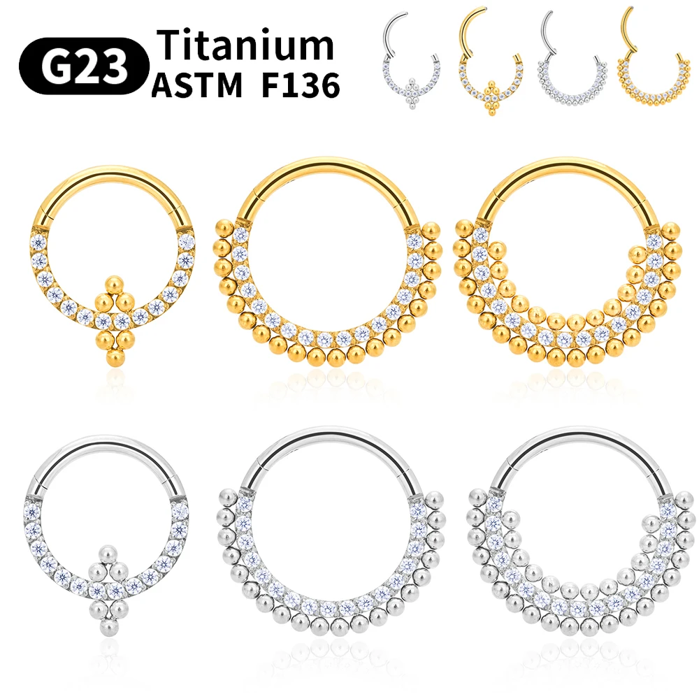 1Pcs Piercing Hoop Earrings For Women Cartilage Hinged Helix G23 Titanium Beads CZ Nose Rings Hinged Segment Ear Tragus Cartilag